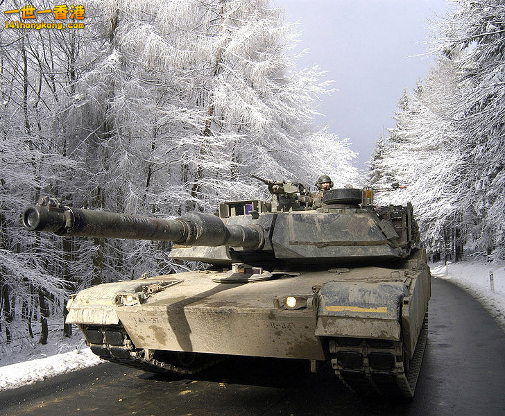 Tankers drive an M1A1 Abrams through the Taunus Mountains north of Frankfurt dur.jpg