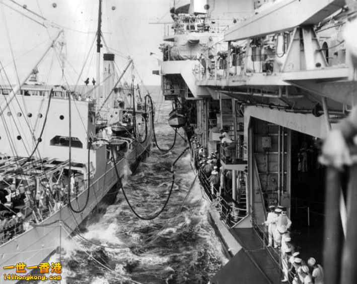 The Yorktown is refueled by the USS Brazos (AO-4) mid-Pacific in July 1940..jpg