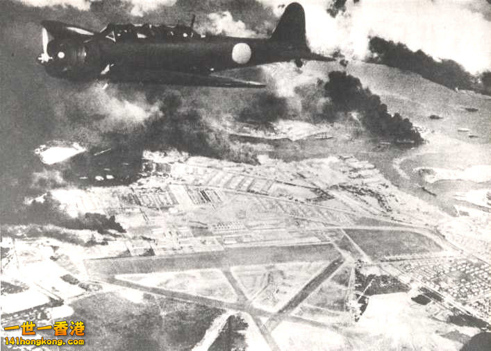 Nakajima B5N2 Model 12 Kate over Hickam field, 7 December 1941.jpg