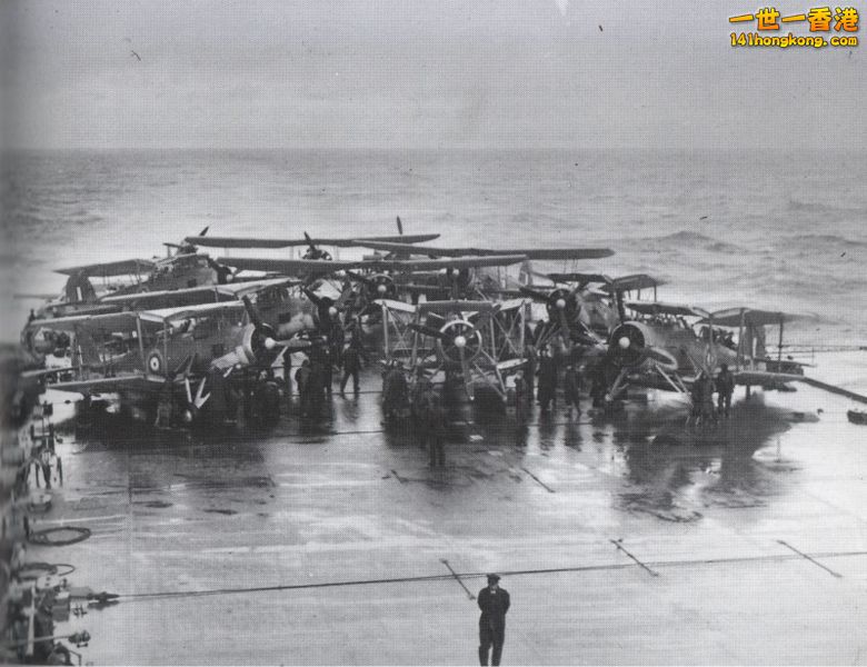 Swordfish torpedo bombers on the after deck of HMS Victorious before the attack .jpg