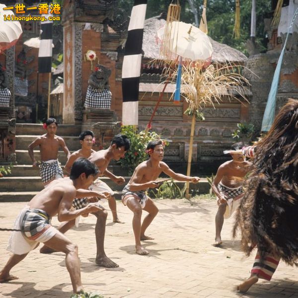 Barong dance performance with kris-wielding dancers and Rangda in Bali.jpg