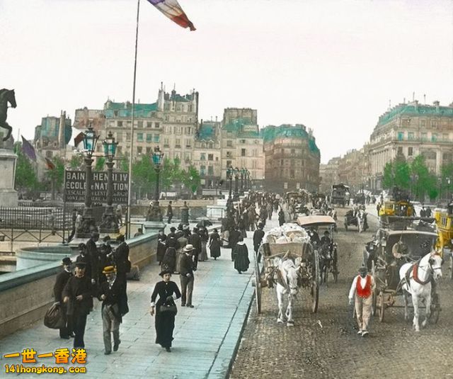 Then       Pont Neuf, pedestrians walking alongside carriages   巴黎 塞納河上最古老的橋.jpg.jpg