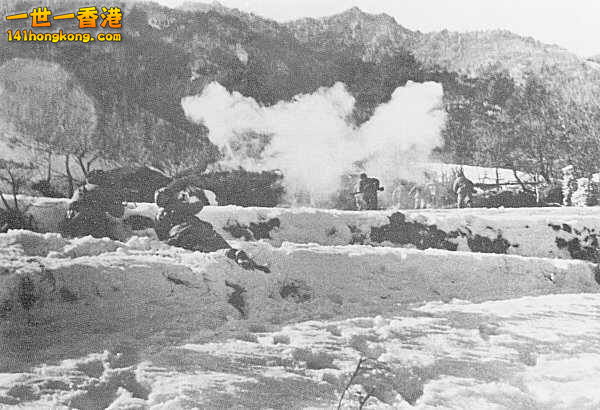 Chinese troops assaulting Task Force Faith\'s position at Sinhung-ni..jpg