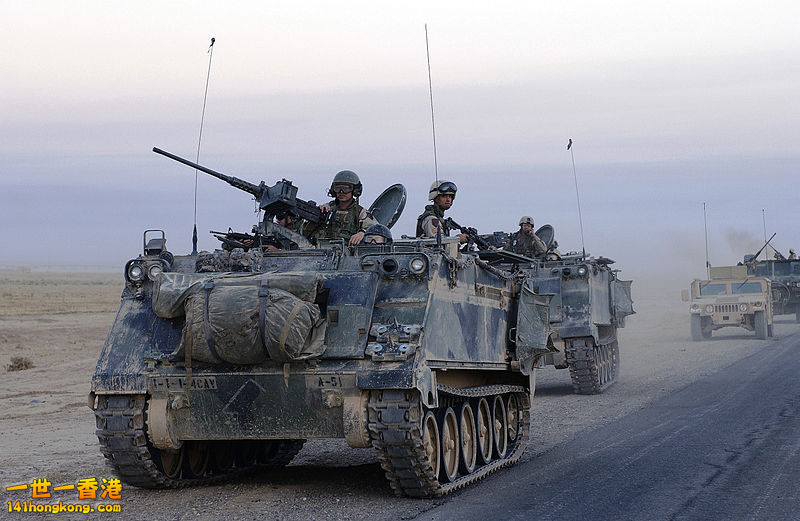 U.S. Army M113s mortar carriers depart Samarra, Iraq after conducting an assault.jpg