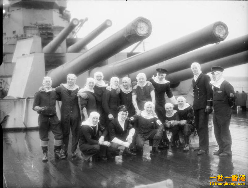 Gun crews of Duke of York under the ship\'s 14 inch guns at Scapa Flow af.jpg
