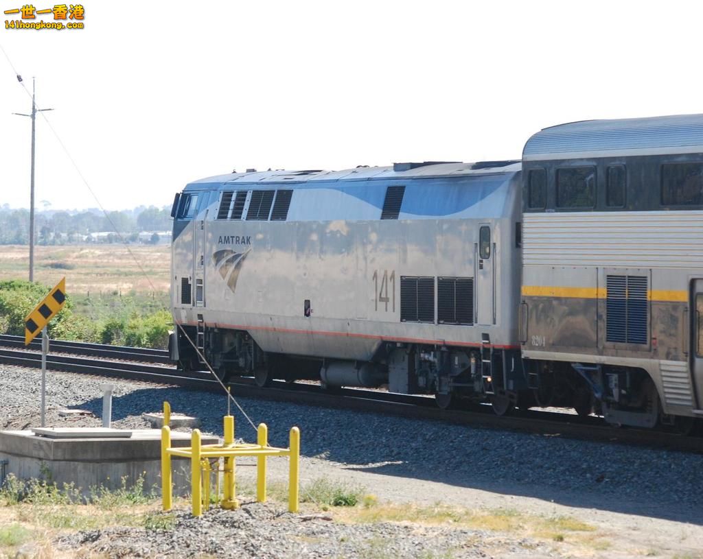 Amtrak # 141, a GE P42DC, runs at speed along the Richmond, CA shoreline.jpg