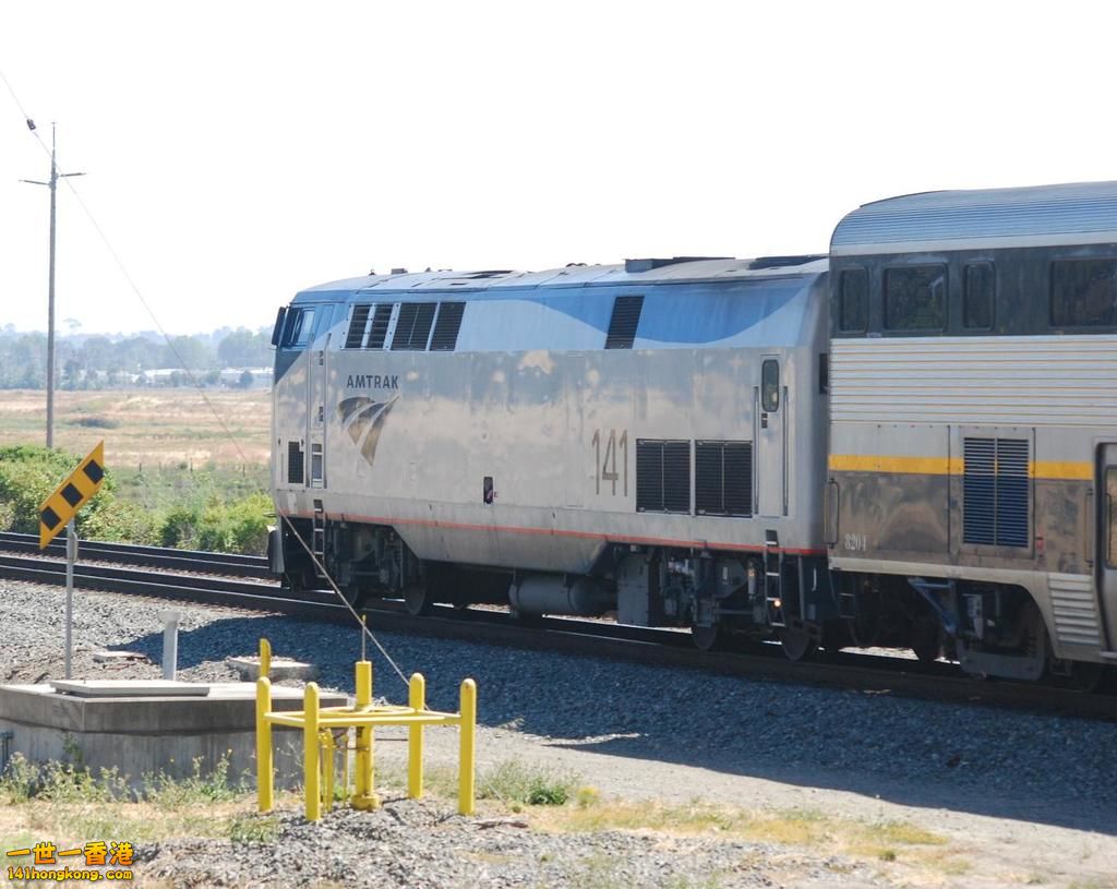 Amtrak # 141, a GE P42DC, runs at speed along the Richmond, CA shoreline.jpg