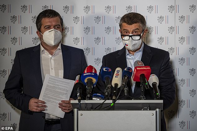 Czech Prime Minister Adreij Babis, right, and his foreign minister Jan Mamacek, left,.jpg