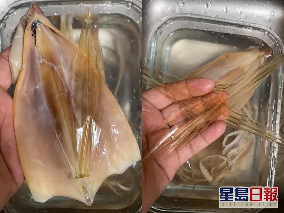 女網民誤將魷魚軟骨當成飲管，質疑檔主為了增加魷魚乾重量「呃秤」。FB圖片.jpg.jpg