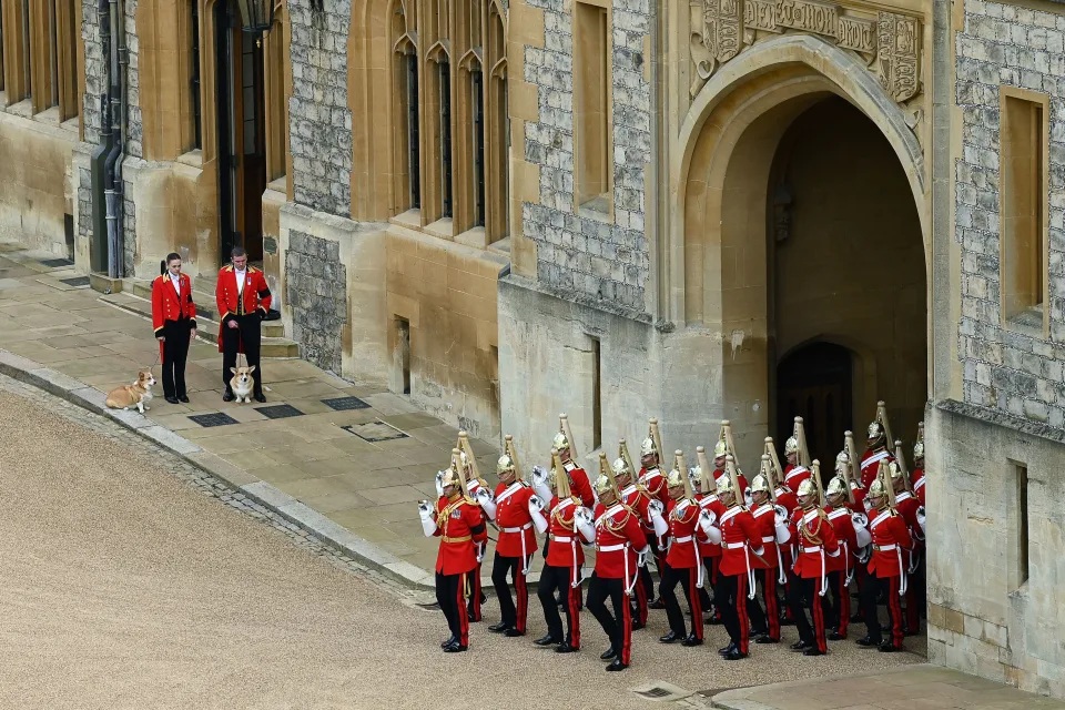 3 The Queen's corgis, Muick and Sandy are walked inside Windsor Castle on .jpg