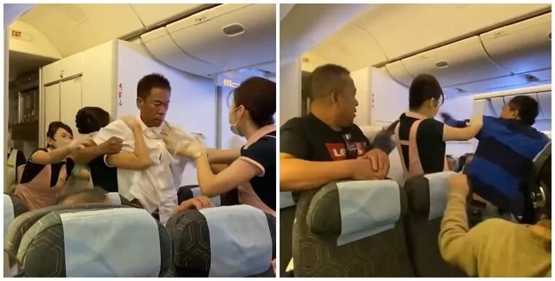 長榮航空一架由台北前往三藩市的航班發生乘客衝突事件，3名空姐力阻雙方互毆，一人更.jpg