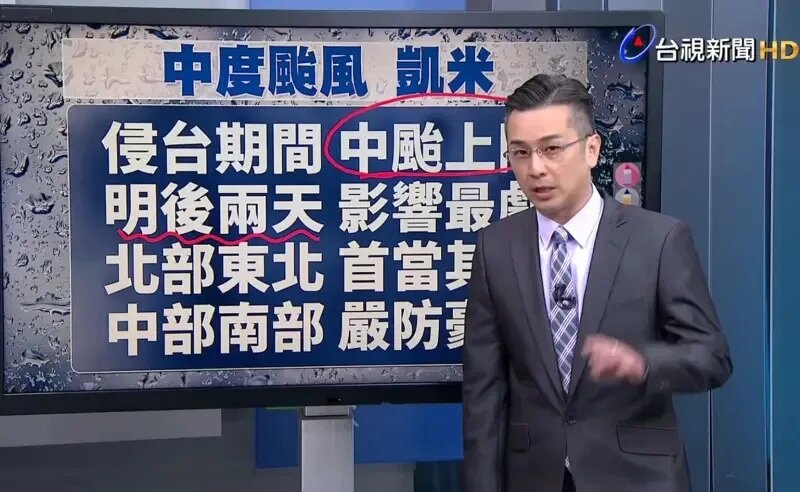 1 ▲凱米颱風來襲，氣象主播王軍凱示警，該颱風是近8年最有感，要注意颱風路徑搖擺。.jpg